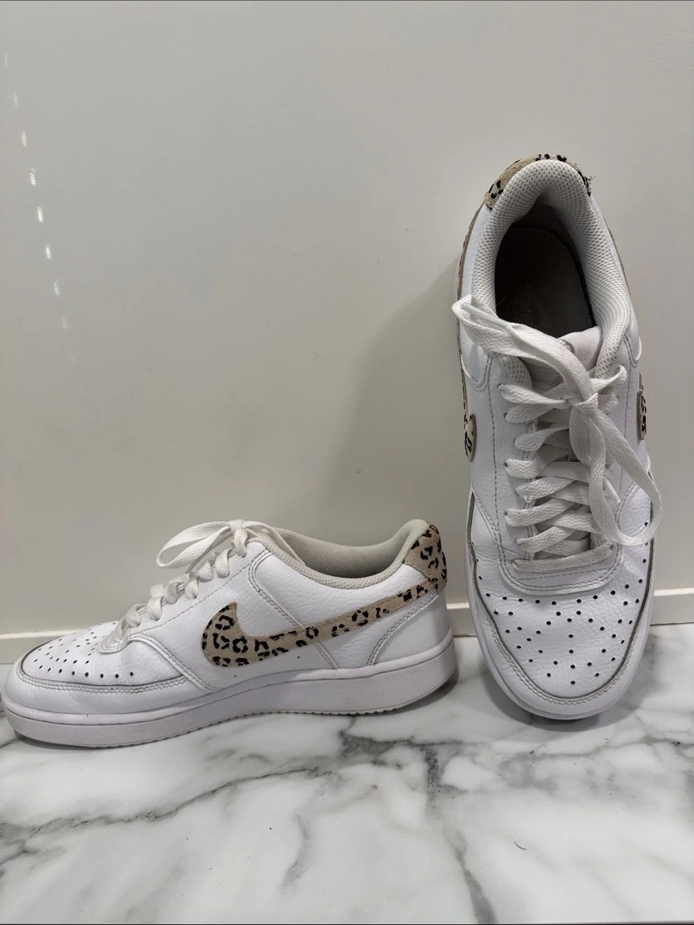 Nike Women’s Size 9 Court Vision Low 'Leopard Swoosh - White' DD9665-100